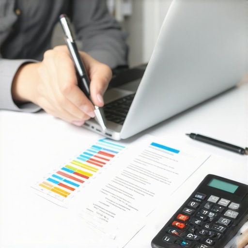 Person analyzing credit reports on laptop with financial documents