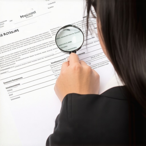 Person analyzing credit reports with legal documents and magnifying glass.