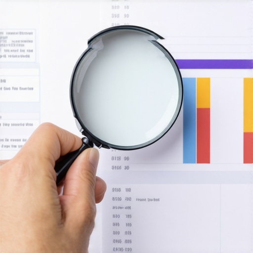 Individual analyzing credit report details with magnifying glass to identify errors