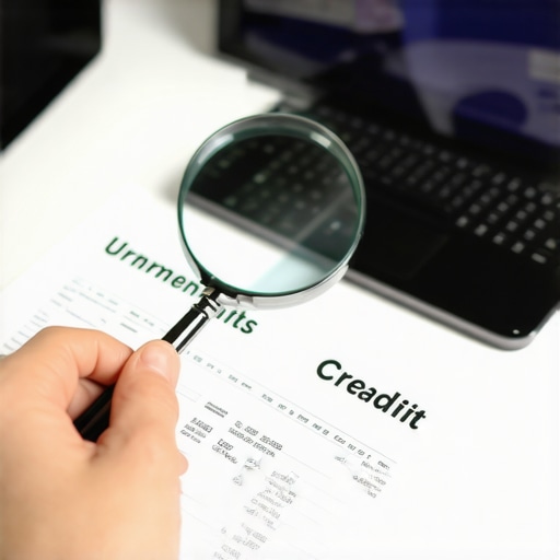 Person examining credit report details with a magnifying glass