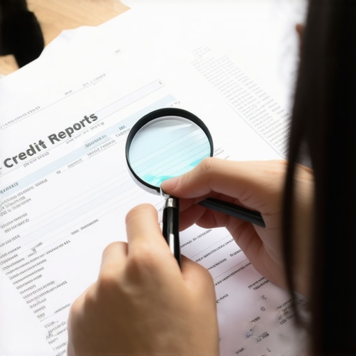 Person reviewing credit report with magnifying glass