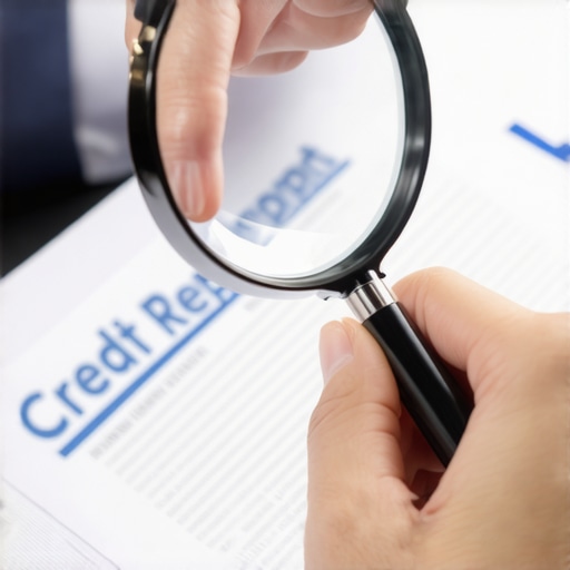 Professional analyzing credit report for discrepancies