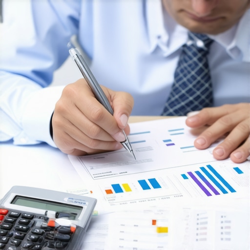 Person analyzing credit report and financial documents for credit improvement