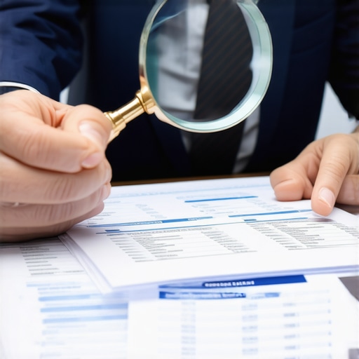 Person analyzing credit reports for errors with a magnifying glass.