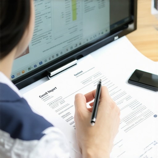Person reviewing credit report on a laptop, preparing dispute letters with documents.