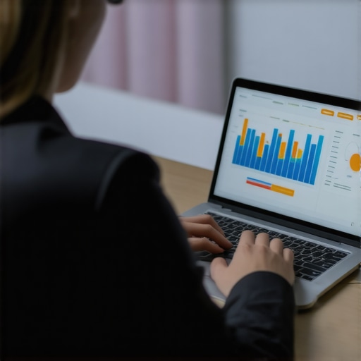 Person analyzing credit report and managing finances on a laptop with charts and graphs.