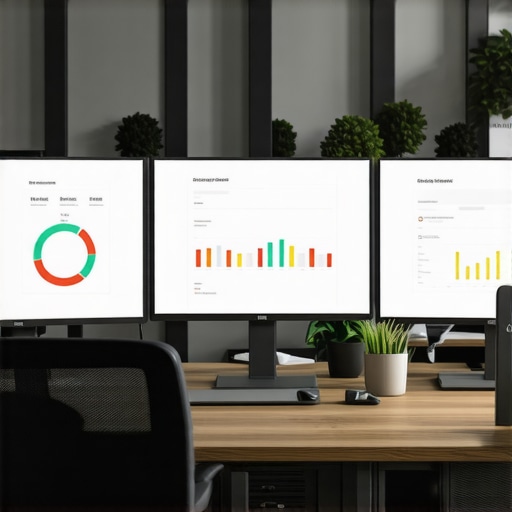 Digital Credit Management Setup A computer setup with screens displaying credit reports and automated dispute tracking