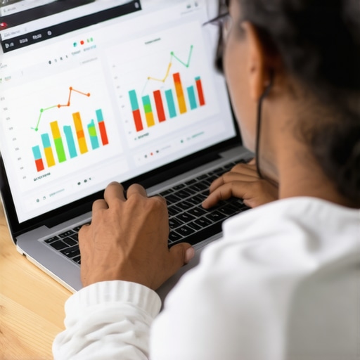 Financial Software for Credit Monitoring Person analyzing credit reports on a laptop, symbolizing ongoing credit score maintenance.