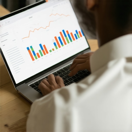 Monitoring Credit in Real-Time Person analyzing credit report on laptop with financial data visuals.