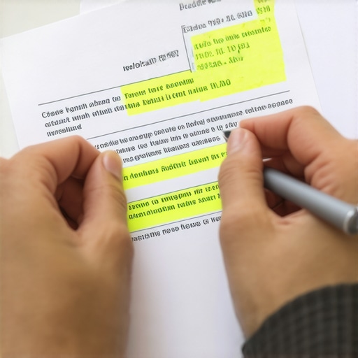Person examining a credit report with highlighted issues and notes