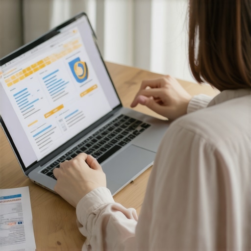 Person analyzing credit report on a laptop for errors