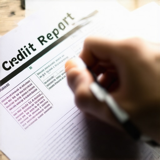 Person examining a credit report for errors with a pen.
