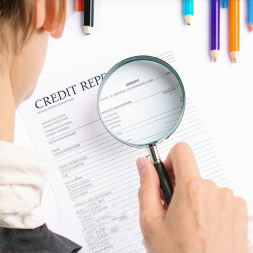 Dispute Resolution in Credit Repair Person examining credit report for errors with magnifying glass.