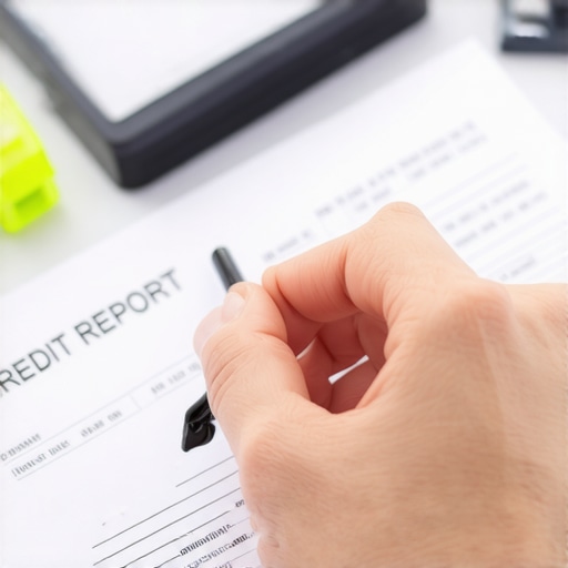 Person organizing credit report files with pen and highlighter