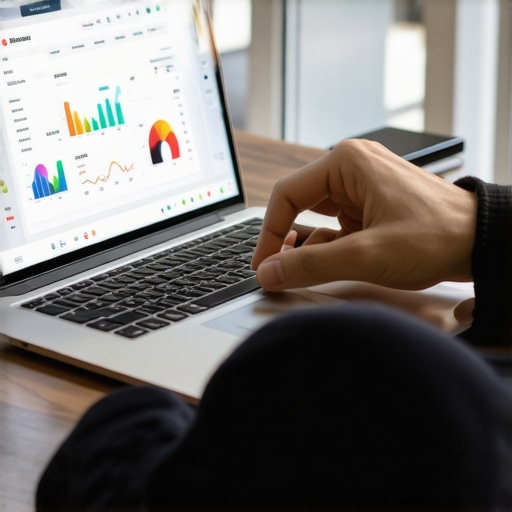 Reviewing Credit Reports and Financial Tools Person analyzing credit scores and financial tools on a laptop