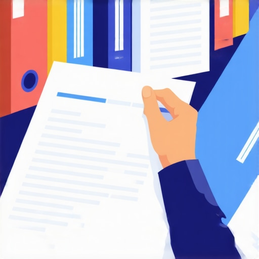 Person arranging official documents and digital files for credit dispute submission.