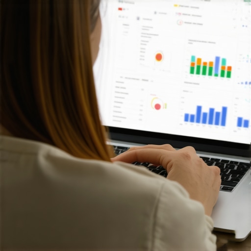 Individual using a laptop and credit reports to monitor and improve credit scores.