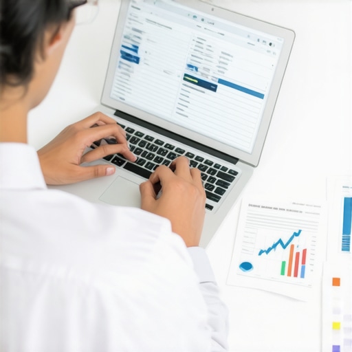 Person analyzing credit report on laptop with financial documents nearby