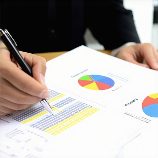 A person analyzing credit reports on a computer with a credit score chart displayed.