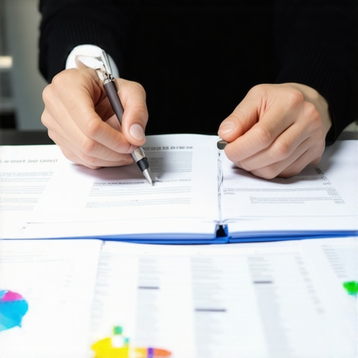 Person analyzing credit report with supporting documents and digital proofs