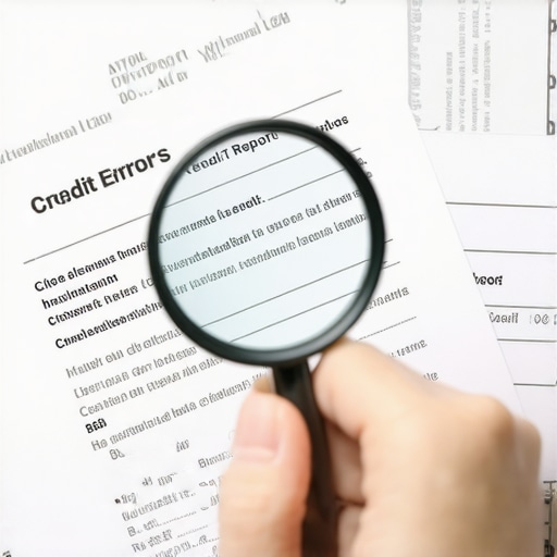 Person analyzing a credit report with a magnifying glass to identify errors.