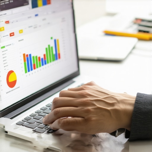 Person analyzing credit reports and using dispute software on a laptop