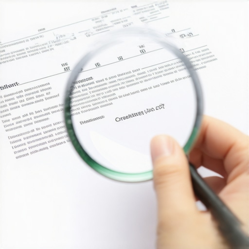 Analyzing Credit Reports for Errors A person carefully reviewing a credit report with a magnifying glass to spot errors.