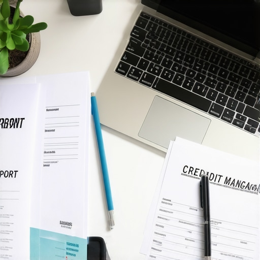 A person managing credit repair documents and digital tools on a laptop