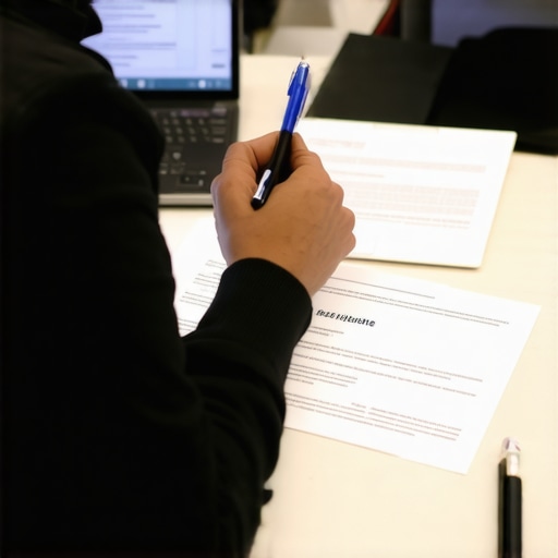 Person analyzing credit reports and drafting dispute letters at desk.
