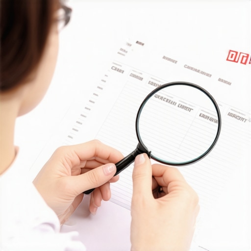 Person analyzing credit reports for errors with a magnifying glass
