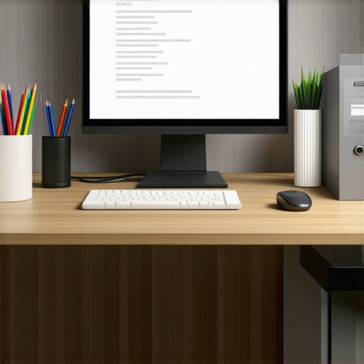 A workspace with credit monitoring tools, dispute evidence files, and a computer screen displaying credit scores.