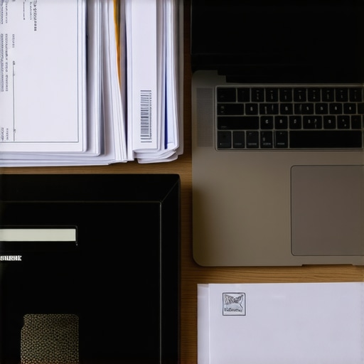 Organizing Credit Dispute Documentation Desk with credit dispute documents, laptop, and a mailbox with a certified mail envelope