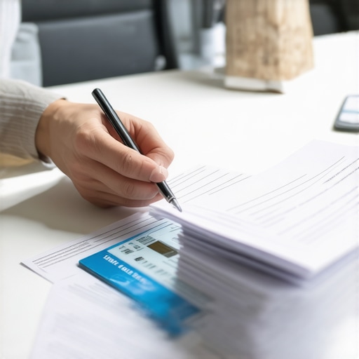Person sorting medical bills and credit documents for dispute process.