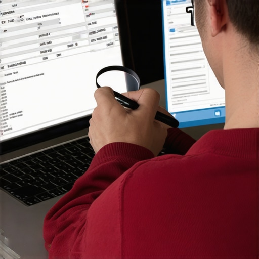 Individual analyzing credit report on a computer screen to identify mistakes