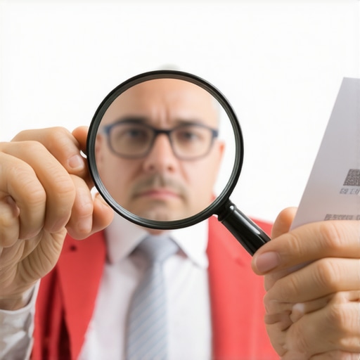 Person analyzing credit report documents with a magnifying glass.