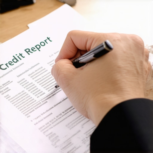 Individual analyzing credit report for errors and discrepancies.