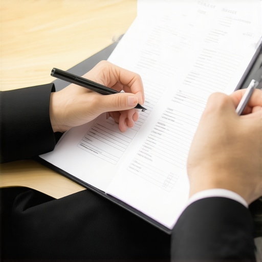 Person analyzing credit reports and supporting documents with focus on error identification.