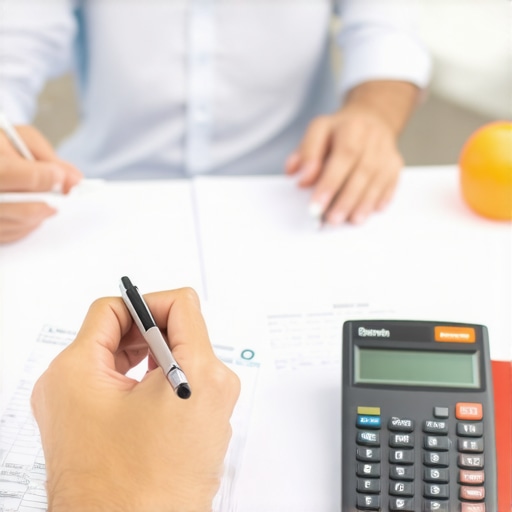 Person analyzing credit reports with tools for dispute and correction