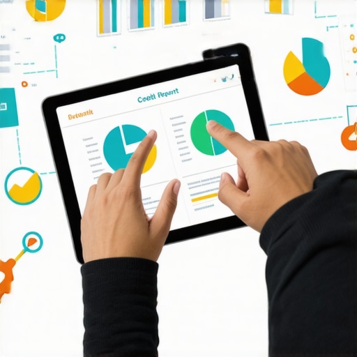 Person analyzing credit report data on a tablet with financial tools