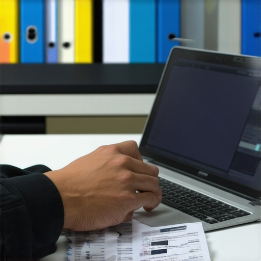 Person reviewing credit reports and organization tools for credit maintenance.