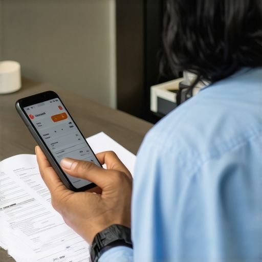 Person reviewing credit report and setting payment reminders on smartphone.