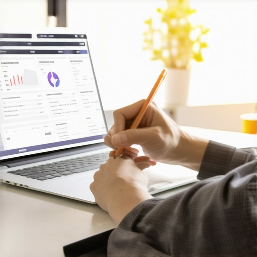 A person reviewing credit scores and reports on a computer with monitoring software