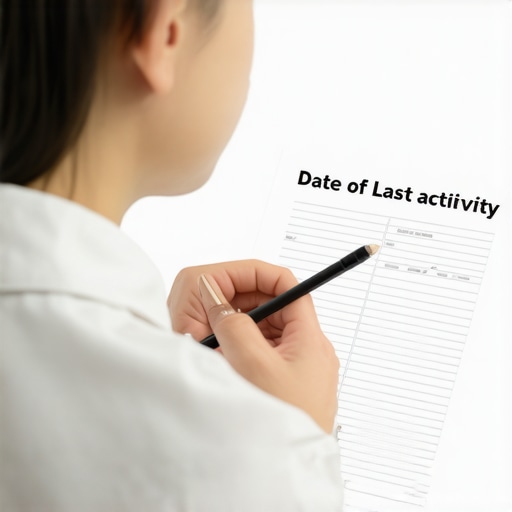 Close-up of a person's hands pointing to a credit report showing activity dates.