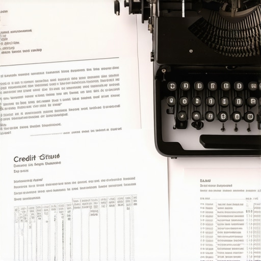 A typewriter and legal documents used for crafting a dispute letter to credit bureaus.