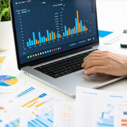 Digital tools for credit management Person reviewing credit reports on laptop with charts and financial documents
