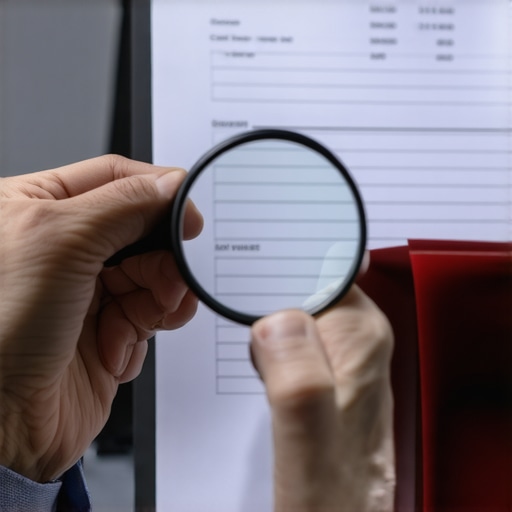 Individual analyzing a credit report for inaccuracies with a magnifying glass