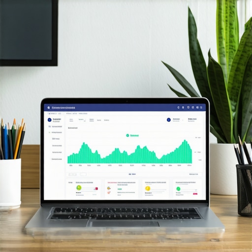 Laptop with credit monitoring dashboard showing graphs and reports