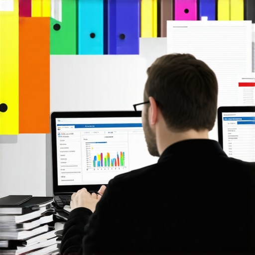 Person analyzing credit reports on a laptop with organized files nearby.