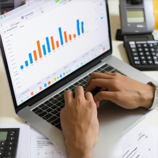 Person reviewing credit scores on a laptop with financial documents nearby.