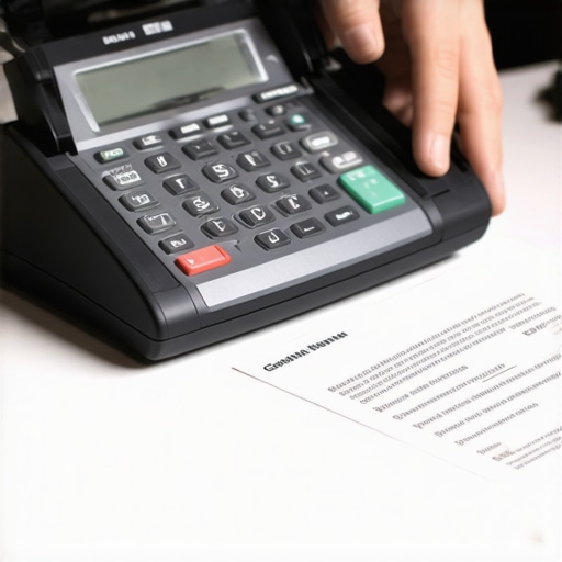 Person sending a credit dispute letter through a fax machine in an office environment